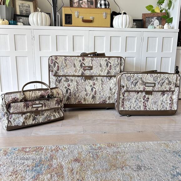 3 Piece Jordache Tapestry Vintage Luggage Set EUC Checked,Carry On, Personal 80s - Picture 7 of 16